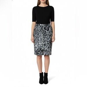 TALBOTS Petites 100% Cotton Black / Grey Watercolour Print Pencil Skirt Sz 6P